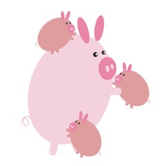 pig cartoon playing with its piglets