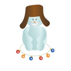 snowman sitting in a ring of baubles