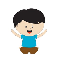 boy on bended knees and arms up