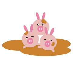 Obraz premium piglet cartoons playing in the mud