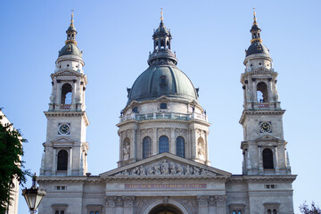 Fototapeta premium West front facade of the roman catholic Saint Stephen's Basilica with the two towers on the sides and the central dome in Budapest Hungary Europe