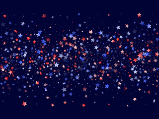 Flying red blue white star sparkles vector american patriotic background.