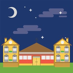 night view of church and buildings