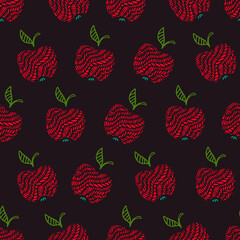 Hand Drawn Doodle Apple Seamless Pattern-04