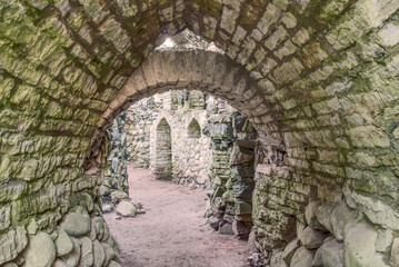 Ruins of old stone house, building in Glehn Park, Tallinn, Estonia.