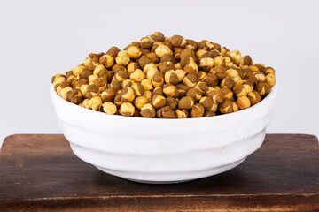 Roasted Masala Chickpea / chana in a bowl on white background