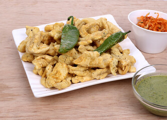 Indian Traditional Spicy food Gathiya, Gathiya Namkeen with beat salad. Popular tea time snack in Gujarat