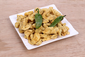 Indian Traditional Spicy food Gathiya, Gathiya Namkeen with green chilli. Popular tea time snack in Gujarat
