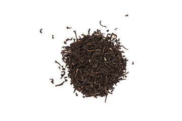 Leaves of black premium dry tea on a white background