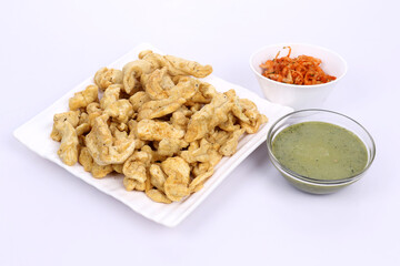 Indian Traditional Spicy food Gathiya, Gathiya Namkeen with beat salad. Popular tea time snack in Gujarat