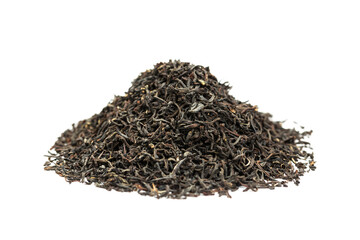 Leaves of black premium dry tea on a white background