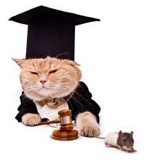 The cat caught the mouse.Сat with judicial gavel.