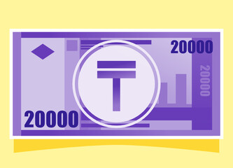 20000 Kazakhstani Tenge (KZT) Banknotes Paper Money Vector Icon Logo Illustration Design. Kazakhstan Business, Payment & Finance Concept Element. Can be Used for Digital & Print Infographic.