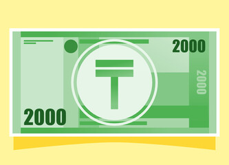 2000 Kazakhstani Tenge (KZT) Banknotes Paper Money Vector Icon Logo Illustration Design. Kazakhstan Business, Payment & Finance Concept Element. Can be Used for Digital & Print Infographic.