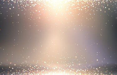 Golden sparkles on lens flare silver blur background 3d. Shimmer texture. Holiday bokeh pattern.