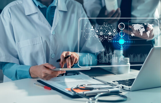 Medical technology and futuristic concept. Doctor hologram modern virtual screen interface. - Powered by Adobe