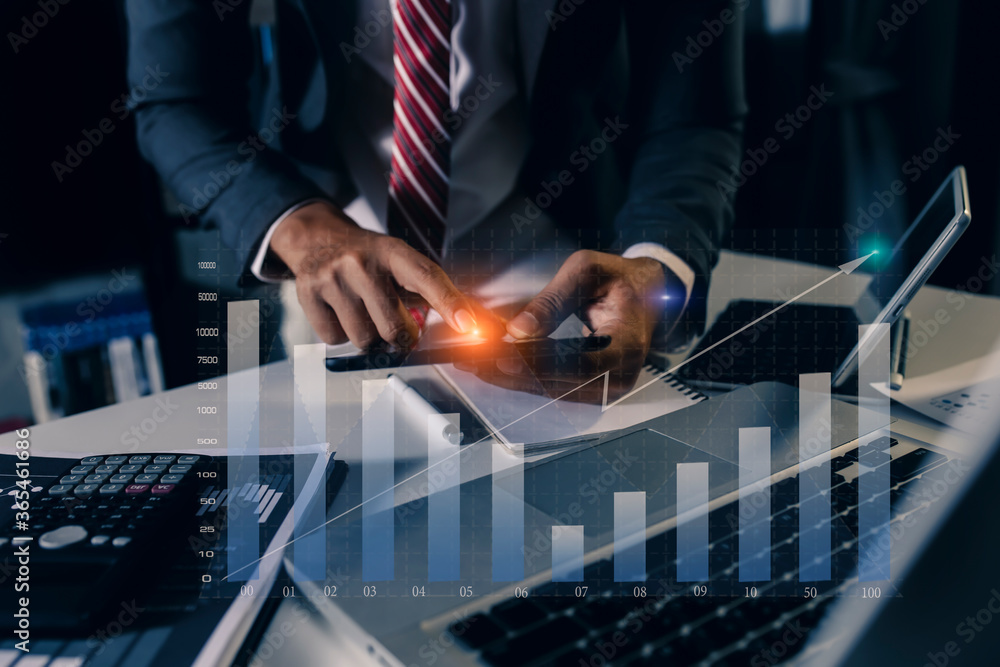 Poster business people working with investment consultant analyzing and financial report balance statement 