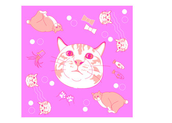 猫のテキスタイル・ピンク