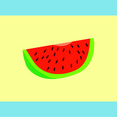 Slice of Watermelon Isolated on Yellow Background. Illustration Vector.