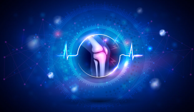 Joint problems and treatment concept abstract blue background with cardiogram symbol.