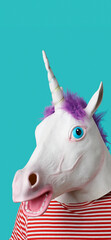 man with a unicorn mask, in stories format © nito