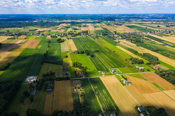 Aerial photo from flying drone of a beautiful nature landscape with growing healthy. Beauty scenery with farm.