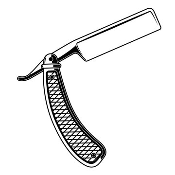 recommend clip art: Illustration of barber razor in engraving style. Design element for logo, label, sign. badge.