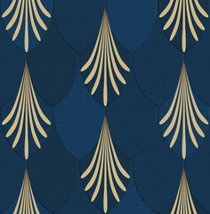 Dark blue and gold seamless pattern in art Deco style. © NLobes