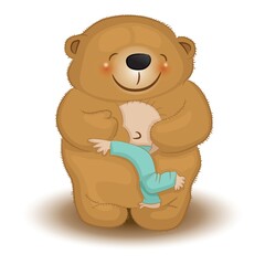 infant hugging a teddy bear