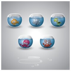 set of aquatic animals in a bowl