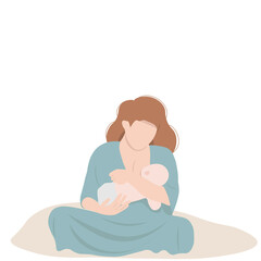 Mother feeding a baby. Breastfeeding illustration,  Concept vector illustration in cartoon style. Isolated on white background. 