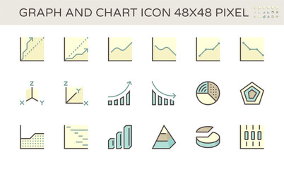 Graph and chart vector icon set design, 48x48 pixel perfect and editable stroke.