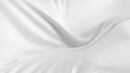 Wavy abstract white silk fabric background. White cloth background with smooth lines. Satin silk close-up with folds and ripples. 3d rendering.