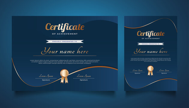 Elegant Blue and Gold Certificate Template