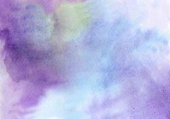 Abstract blue and violet background. Watercolor hand drawn backdrop.