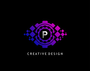 Digital Eye P Letter Data Logo, Modern Cyber Eye Initial P Icon design