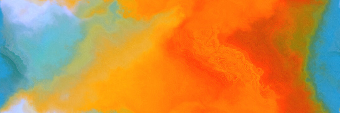 Abstract Watercolor Background With Watercolor Paint Style With Medium Aqua Marine, Cadet Blue And Dark Orange Colors. Can Be Used As Background Texture Or Graphic Element