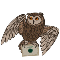 Card with an owl and letter on a white background.