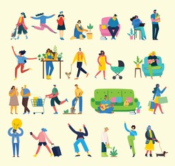 Fototapeta na wymiar Vector illustration background in flat design of group people doing different activity