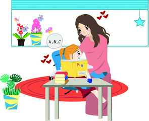 a mother who is teaching her daughter to read