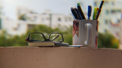 pen and glasses