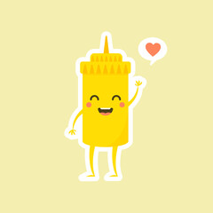 Cute Mustard Yellow Sauce Bottle Vector Illustration Cartoon Kawaii Smile