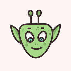 vector illustration of a funny green alien. the head of the UFO. alien creature. cosmic life.for design, web, and graphic.humanoid face.
