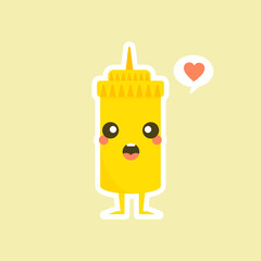 Cute Mustard Yellow Sauce Bottle Vector Illustration Cartoon Kawaii Smile