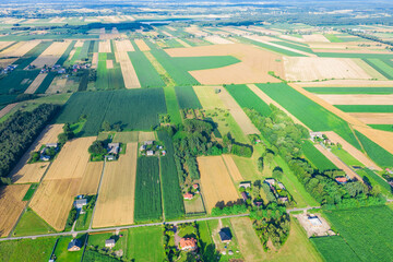 Aerial view of agricultural fields in Europe, Poland. Beautiful landscape. Captured from above with...