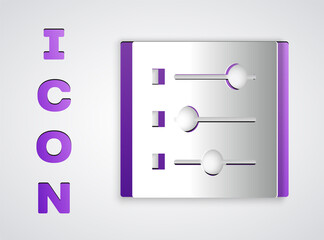 Paper cut Car settings icon isolated on grey background. Auto mechanic service. Repair service auto mechanic. Maintenance sign. Paper art style. Vector Illustration.