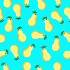 Seamless pattern with yellow pears on blue background. Modern abstract design for tablecloth, paper, cover, fabric, interior decor and other users.