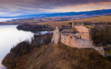 Fototapeta na wymiar Panoramic view of castle Czorsztyn. Poland. High quality photo