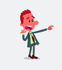 Fototapeta premium Surprised businessman pointing at something in isolated vector illustration 