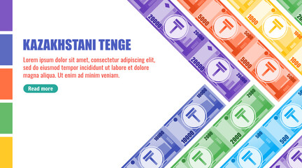 Kazakhstani Tenge Banknotes Money Vector Template, Good for Landing Page, Web, Social Media Post or Digital & Print Infographic. Kazakhstan Business, Payment & Finance Element. 